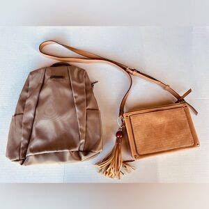 Elegant Classic Pretty Cute Womens Tan Crossbody Purse & Theft Proof Backpack